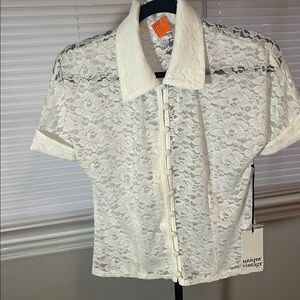 Unique Vintage White Lace Button-Up Top